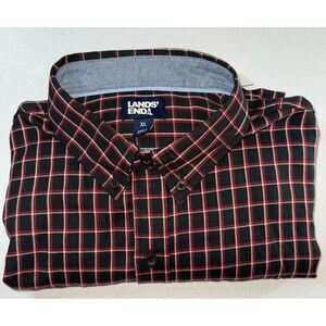 NWT Lands End Shirt Mens XL‎ Red/Black Plaid Long Sleeve Button Down Traditional